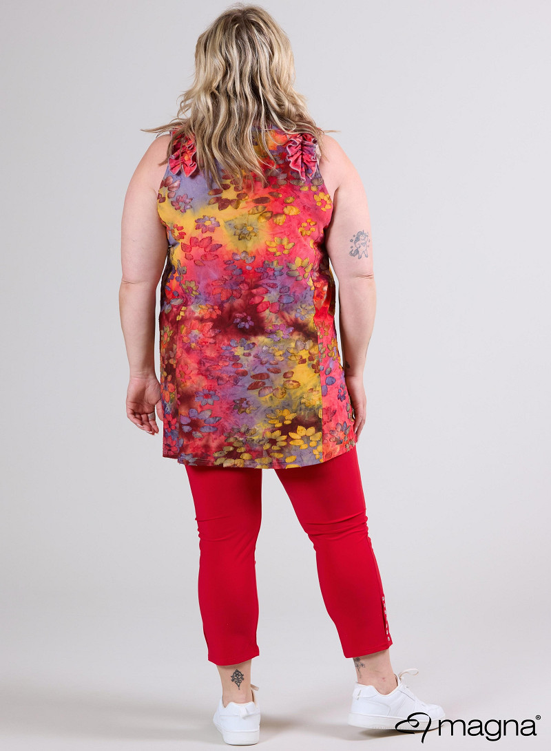 A-Line Sleeveless Frill Top-Tunic (C-2514-MSH) T76076-Daisy Design Red-Yellow