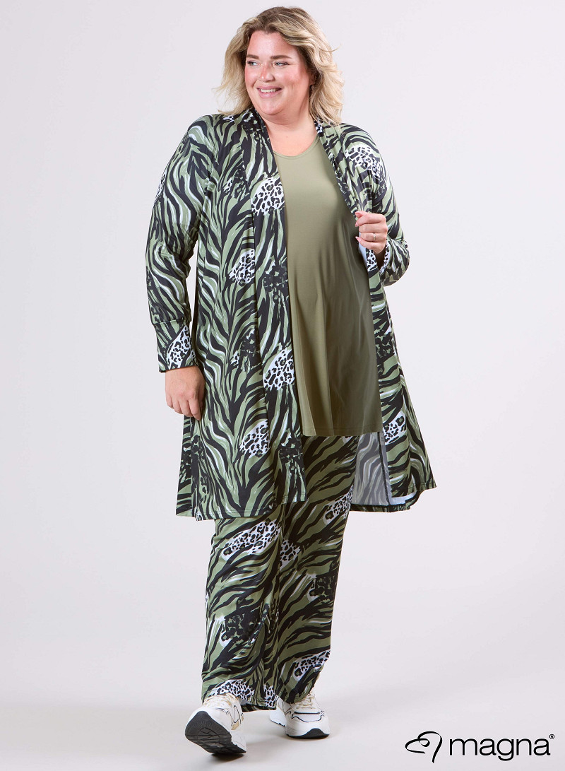 Open Front Loose Cardigan (N-2201-PRINT) T71080-Animal Waves Sage Green