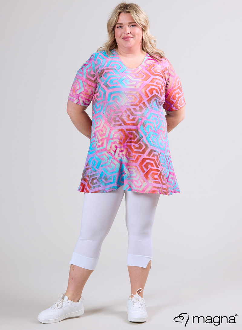 A-Line Short Sleeve Shirt (B-2508-MSH) T77011-Maze Turquoise-Pink
