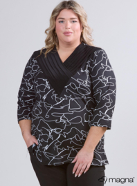 V-Pleated Shirt (B-2501-PRINT) U36001-Scribble BW