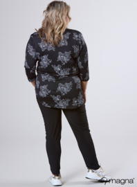 Button Tunic V-Shaped Neckline (C-2506-PR) U34001-Flower Sketch Black