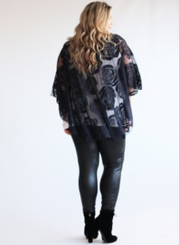 Poncho WINGS chiffon print Burnout Roses (M-0004-CHPR-BR) 017-Marine