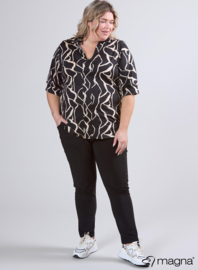 Puff Sleeve Shirt (B-2502-PR) U33001-Simple Lines Black-White