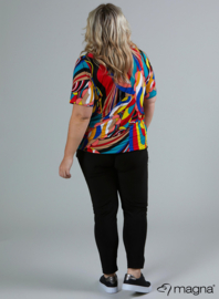 Flowy V-Neck Shirt (B-2103-PRINT) V-41060-Art Red-Blue