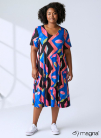 Long A-Line Dress (C-2203-PRINT) T32075-Mixed Shapes Roze-Blue