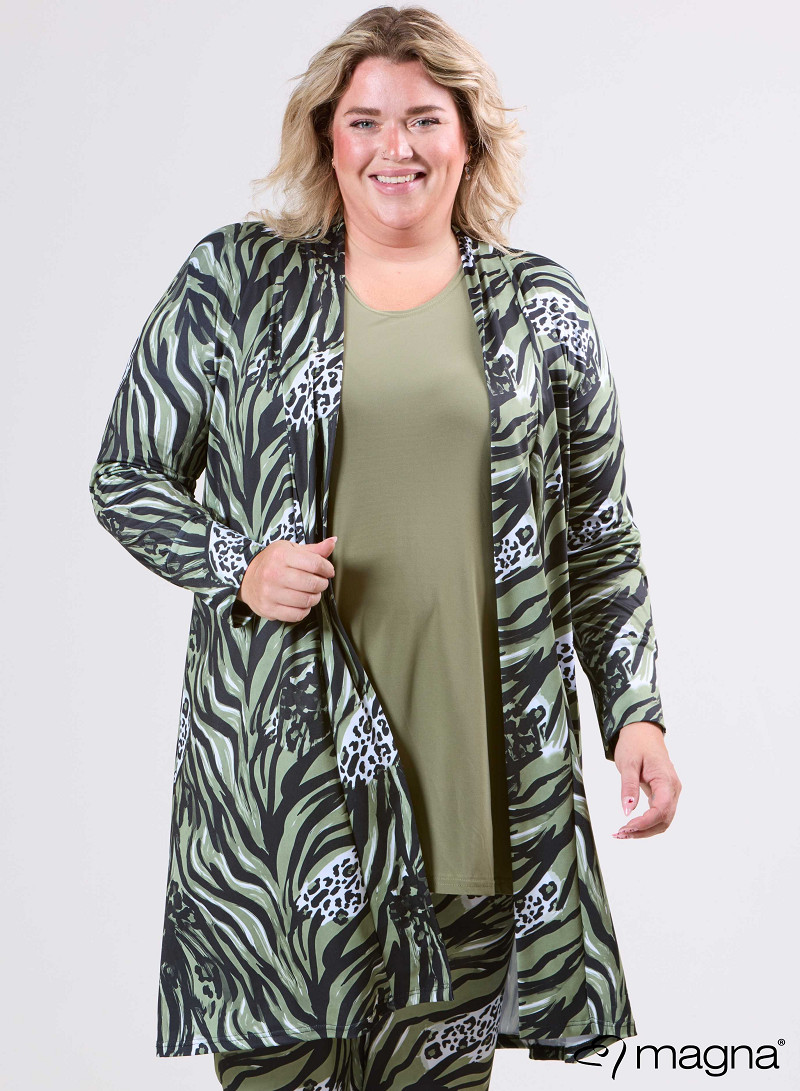 Open Front Loose Cardigan (N-2201-PRINT) T71080-Animal Waves Sage Green