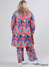 Open Front Loose Cardigan (N-2201-PRINT) T42068-Elegant Whirl Coral-Mint