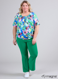 Short Sleeve Puffy Shirt (B-8018-PRINT) U09060-Rosa Blue-Green