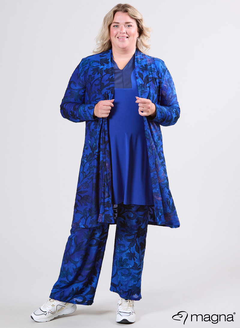 Open Front Loose Cardigan (N-2201-MSH) U51060-Fall Leaves Royal Blue