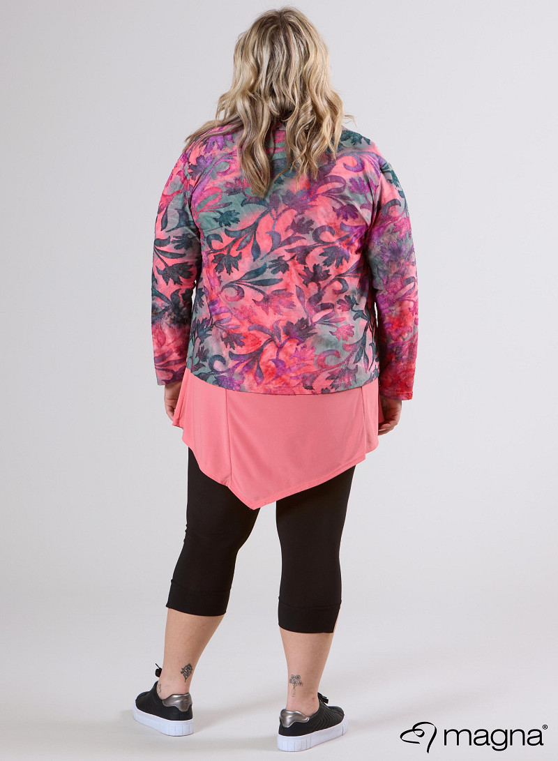 Jaquard Button Jacket (K-2402-MSH) U51066-Fall Leaves Coral