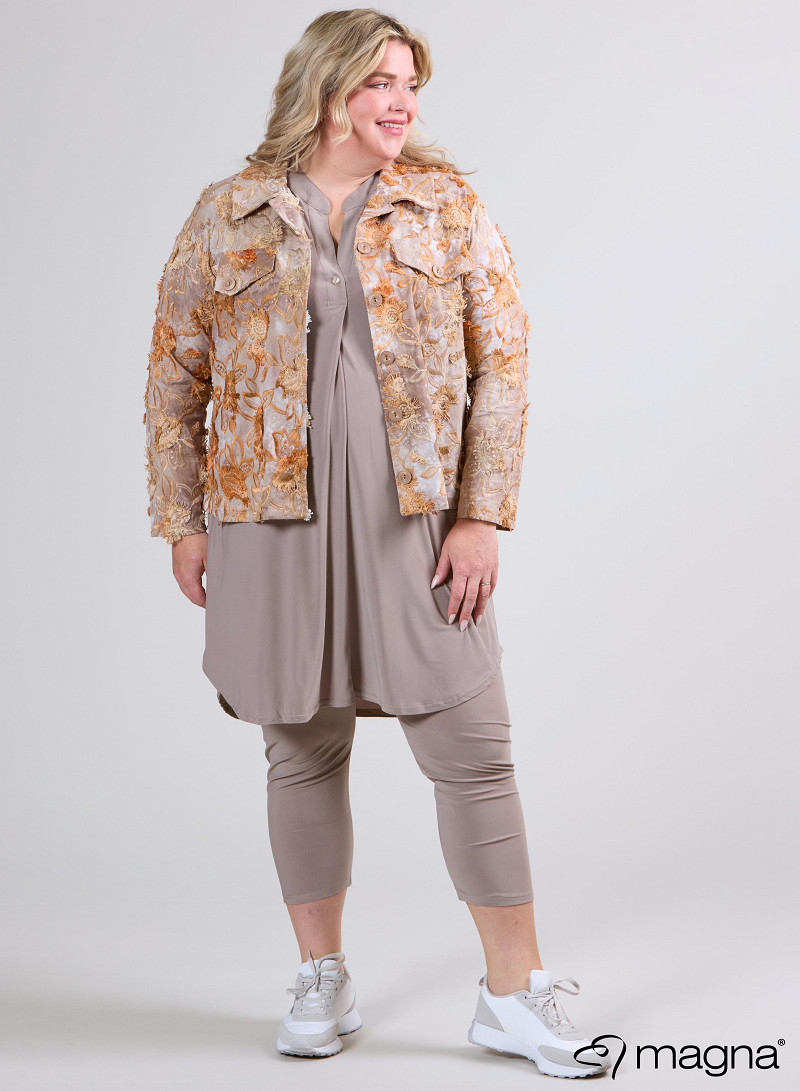 Jaquard Button Jacket (K-2402-COT1) T93014-Embroidery Flower Sand