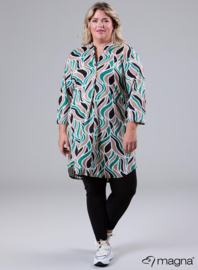 A-Line Long Pocket Tunic (C-2217-PR) U96038-Abstract Leaves Sand/Green