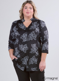 Button Tunic V-Shaped Neckline (C-2506-PR) U34001-Flower Sketch Black