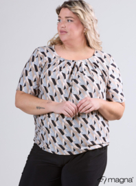 Short Sleeve Puffy Shirt (B-8018-PRINT) V31001-Block Shape Black