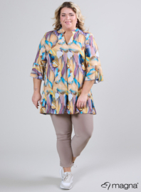 Flared Sleeves Relaxed Tunic (C-2503-PRINT) T42014-Elegant Whirl Sand-Blue