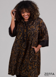 Oversized Long Hoody-Tunic (ZF-SW-1001-HVPN) U72031-Brush Marks Green-Ochre