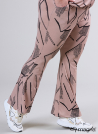 Relaxed Pocket Flared Pants (D-2403-PRINT) U30061-Triangle Sketch Taupe