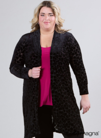 Open Front Loose Cardigan (N-2201-VVP) T35001-Flocked Block black