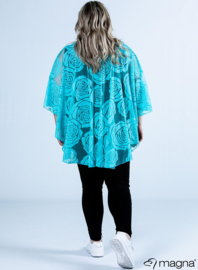 Poncho WINGS chiffon print Burnout Roses (M-0004-CHPR-BR) 051-Aqua