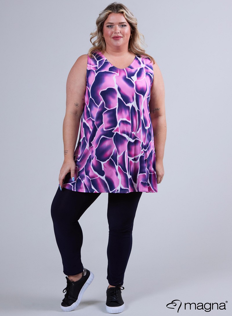A-Line Sleeveless tunic/top (A-2302-PRINT) V12075-Soft Pebbles Pink