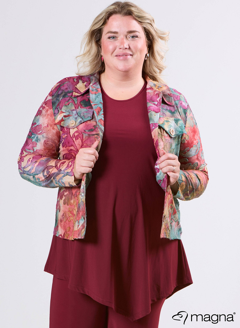 Jaquard Button Jacket (K-2402-MSH) U51032-Fall Leaves Wine Red