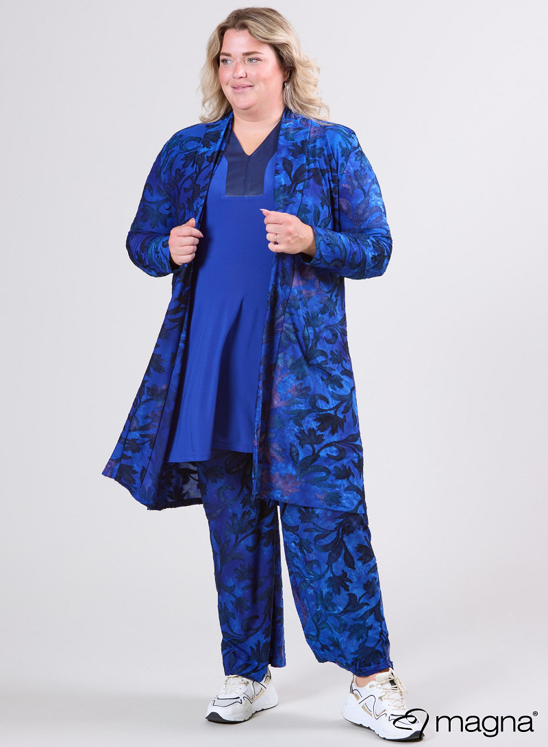 Open Front Loose Cardigan (N-2201-MSH) U51060-Fall Leaves Royal Blue