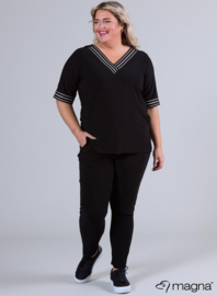 V-Neck Wide Trim Shirt (B-2422) V14001-3-Lines Black-Creme