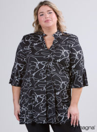 Flared Sleeves Relaxed Tunic (C-2503-PRINT) U36001-Scribble Black