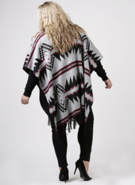 Poncho met Aztec Print (M-9011) 020-Dr.Grijs