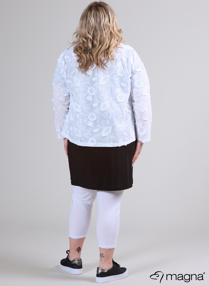 Jaquard Button Jacket (K-2402-COT1) T93002-Embroidery Flower White
