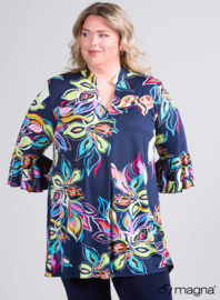 Flared Sleeves Relaxed Tunic (C-2503-PRINT) V72008-Colorful Flower Lime