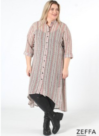Chiffon Long Buttons-Up Tuniek-Jurk (ZF-DR-1004-PR) Y76014-Dot-Line Beige