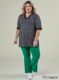 Wide Lace Detail A-Line Shirt (B-2423-VP) V-54006-Leopard Pink-Green