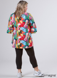 Flared Sleeves Relaxed Tunic (C-2503-PRINT) U32058-Butterfly Garden Green
