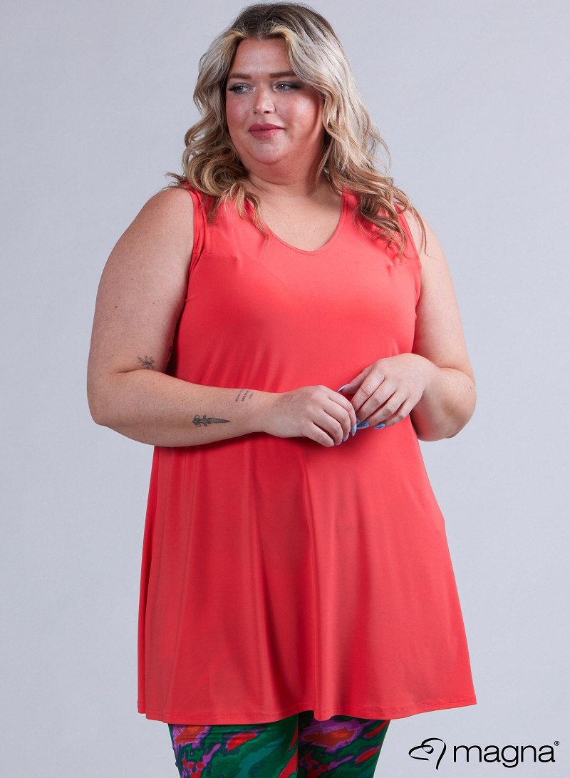 A-Line Sleeveless tunic/top (A-2302-SOLID) 066-Coral