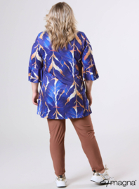 Flared Sleeves Relaxed Tunic (C-2503-PRINT) T69060-Autumn Leaves Royal Blue/Camel