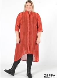 Chiffon Long Buttons-Up Tuniek-Jurk (ZF-DR-1004-PR) Y76019-Dot-Line Orange