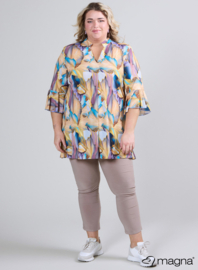 Flared Sleeves Relaxed Tunic (C-2503-PRINT) T42014-Elegant Whirl Sand-Blue