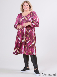 Long A-Line Tunike-Dress (C-2130-PRINT) T69032-Autumn Leaves Wine Red