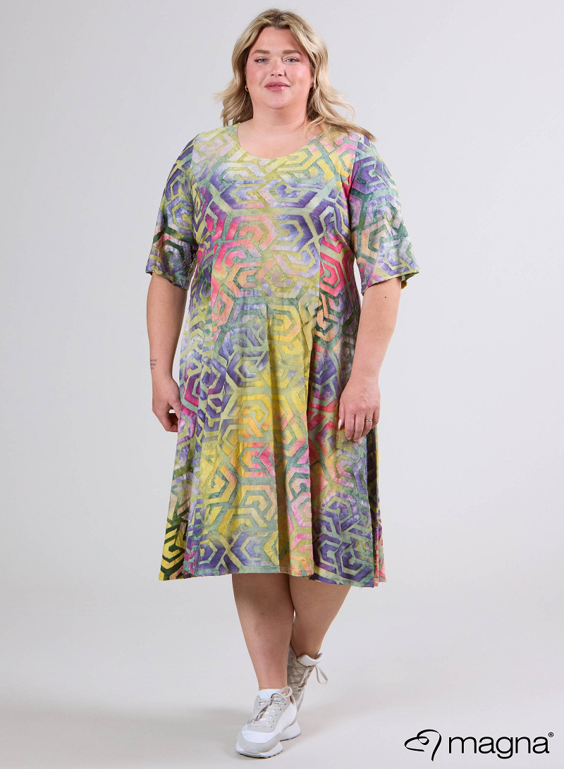 Long A-Line Dress (C-2513-MSH) T77007-Maze Design Yellow-Green