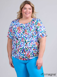Short Sleeve Puffy Shirt (B-8018-PRINT) U08060-Mixed Lines Blue