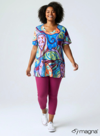 Short Sleeve A-lijn Shirt (B-9004-PRINT) T20019-Flower Orange-Blue