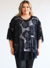 Poncho WINGS chiffon print Burnout Roses (M-0004-CHPR-BR) 017-Marine