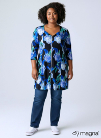A-Line Shaped Zipper Tunic (C-2606-PRINT) T29060-Floral Blue-Green