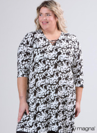 Relaxed V-Strap tunic (C-2320-VP) U19001-Small Leaves Black-White