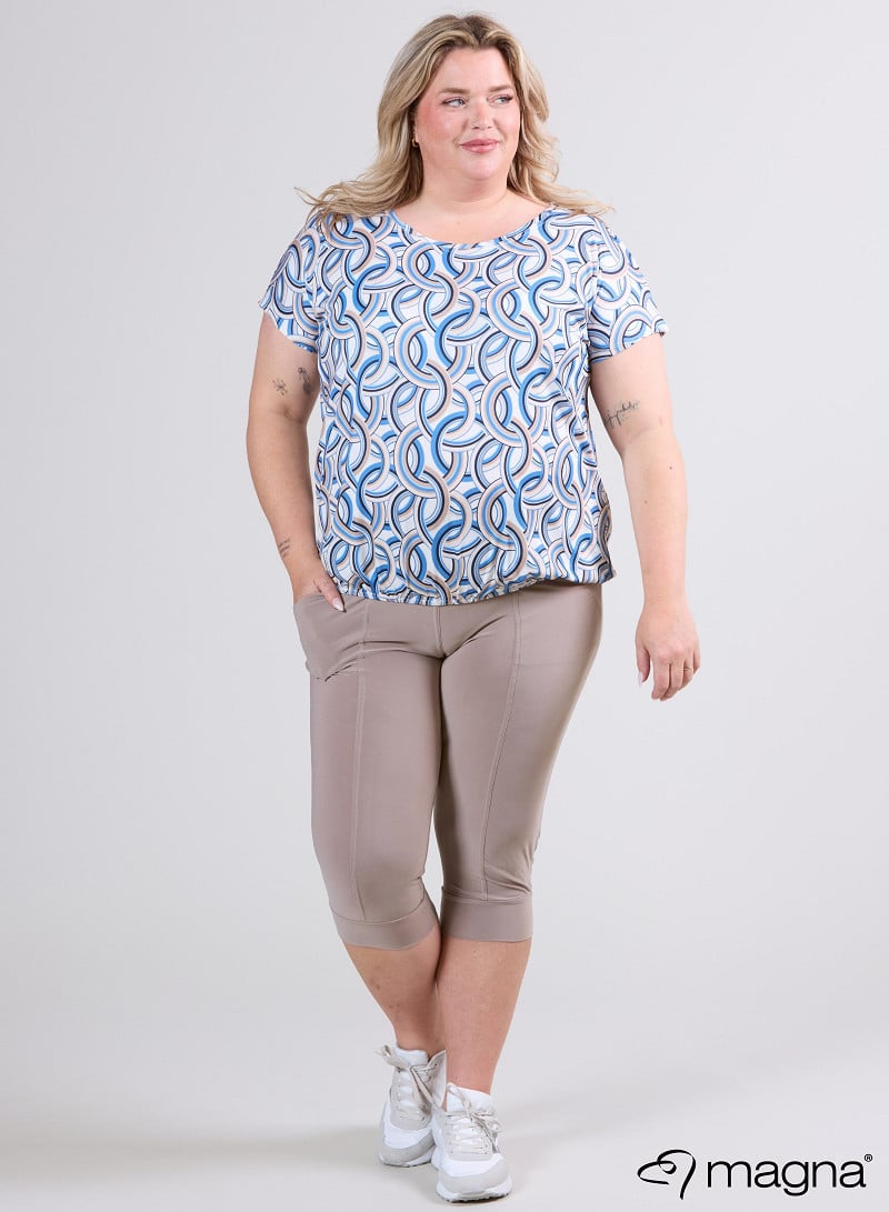 Simple Elastic Band Shirt (A-2502-PRINT) T74071-Rings Blue-Sand
