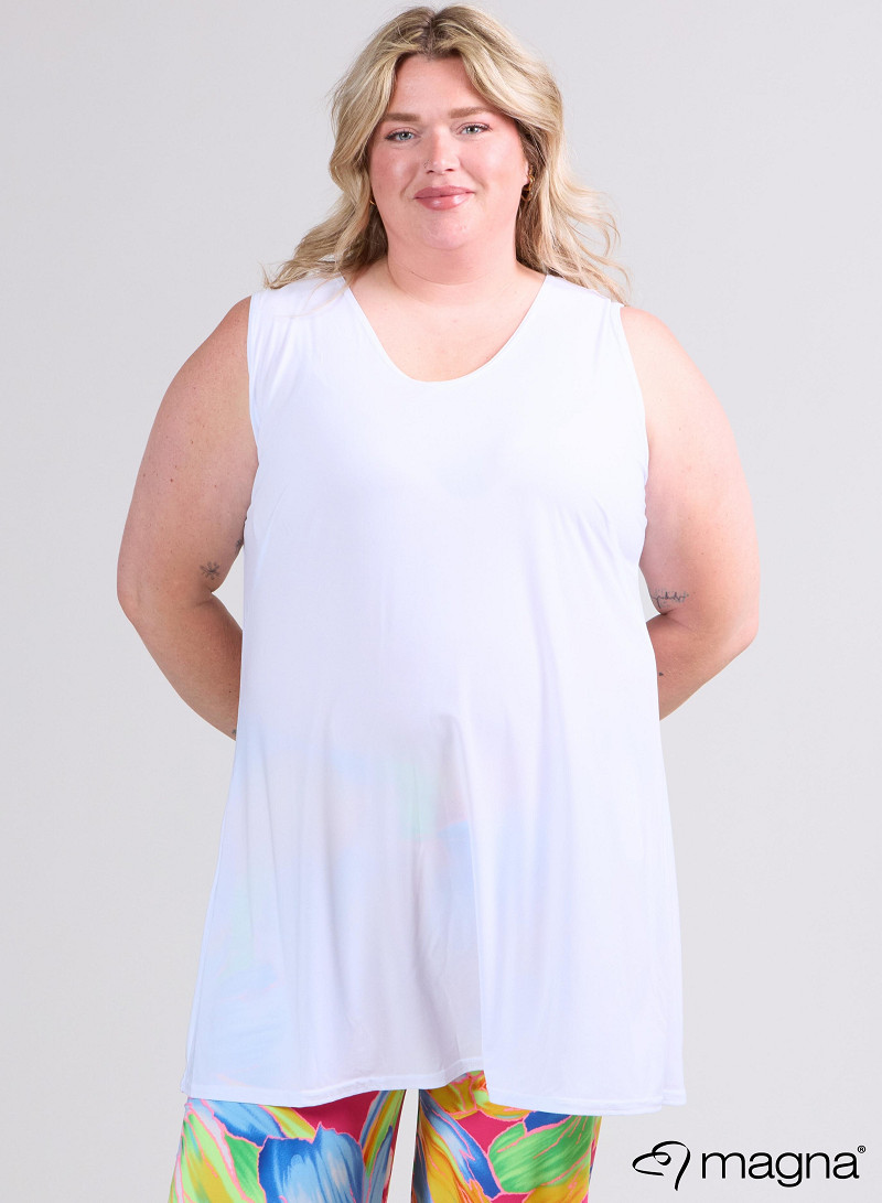 A-Line Sleeveless tunic/top (A-2302-SOLID) 002-White