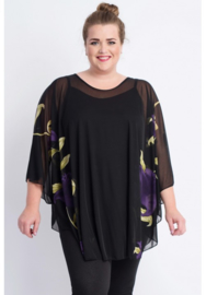 Poncho WINGS Chiffon Print Flower (M-0004-CH-FL) 059-Dr.Paars