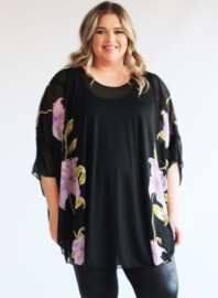 Poncho WINGS Chiffon Print Flower (M-0004-CH-FL) 003-Lila