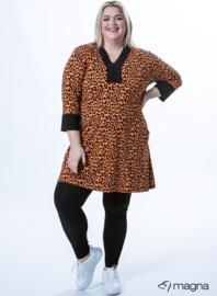 V-nek tuniek met print afwerking langs hals en mouwen (C-2220) X42019-Leopard Orange - 001-zwart